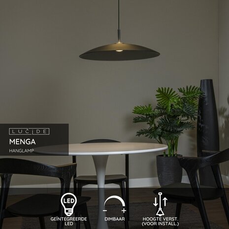 Lucide MENGA - Hanglamp - Ø 60 cm - LED Dimb. - 1x18,6W 2700K - Fumé | Premium Lucide MENGA - Hanglamp - Ø 60 cm - LED Dimb. - 1x18,6W 2700K - Fumé | Premium