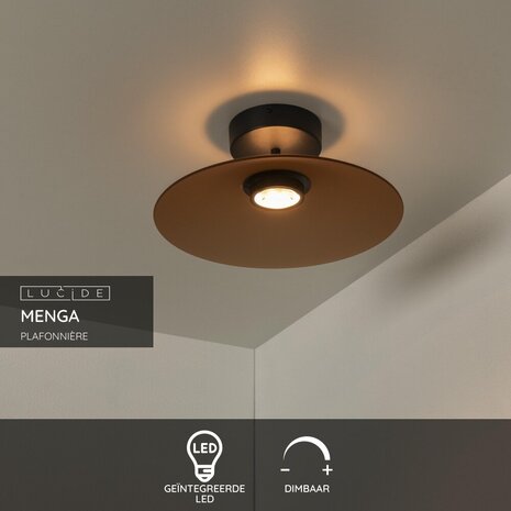 Lucide MENGA - Plafonnière - Ø 40 cm - LED Dimb. - 1x11W 2700K - Amber | Premium Lucide MENGA - Plafonnière - Ø 40 cm - LED Dimb. - 1x11W 2700K - Amber | Premium