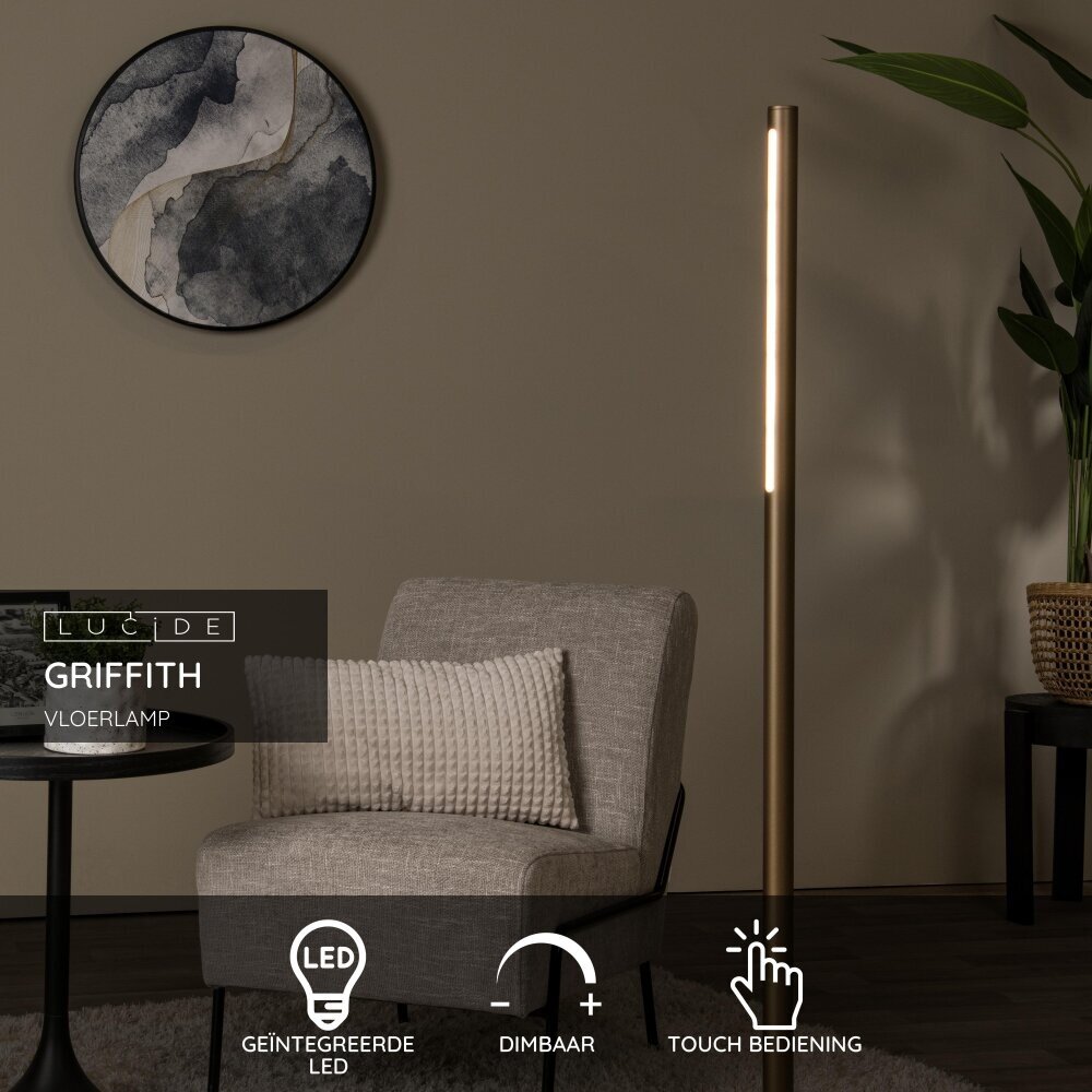 Lucide GRIFFITH - Vloerlamp - Ø 21 cm - LED Dimb. - CCT - 1x18W 2700K/4000K - Brons | Premium