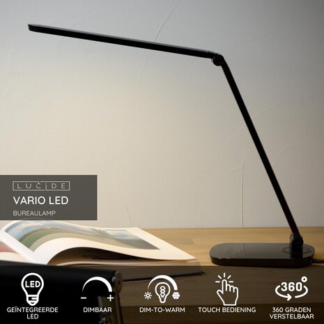 Lucide VARIO LED - Bureaulamp - LED Dimb. - CCT - 1x8W 2700K/6500K - Zwart Lucide VARIO LED - Bureaulamp - LED Dimb. - CCT - 1x8W 2700K/6500K - Zwart