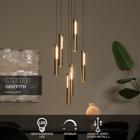 Lucide GRIFFITH - Hanglamp - Ø 38 cm - LED Dimb. - CCT - 6x6W 2700K/4000K - Brons | Premium Lucide GRIFFITH - Hanglamp - Ø 38 cm - LED Dimb. - CCT - 6x6W 2700K/4000K - Brons | Premium