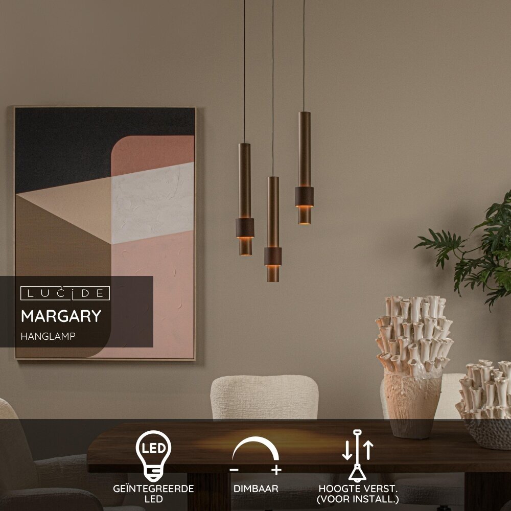 Lucide MARGARY - Hanglamp - Ø 28 cm - LED Dimb. - 3x4W 2700K - Koffie Lucide MARGARY - Hanglamp - Ø 28 cm - LED Dimb. - 3x4W 2700K - Koffie