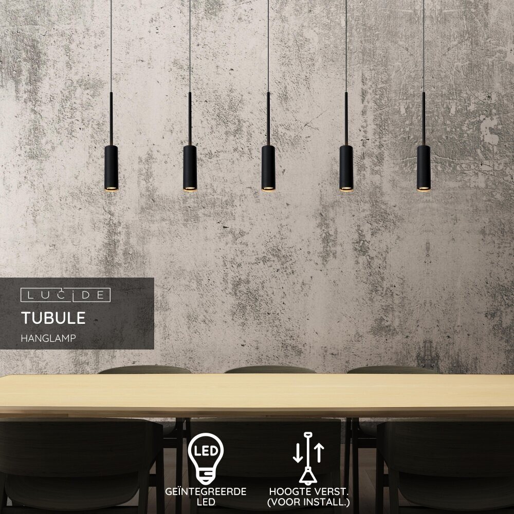 Lucide TUBULE - Hanglamp - LED - 5x7W 2700K - Zwart Lucide TUBULE - Hanglamp - LED - 5x7W 2700K - Zwart
