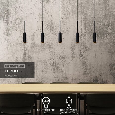 Lucide TUBULE - Hanglamp - LED - 5x7W 2700K - Zwart Lucide TUBULE - Hanglamp - LED - 5x7W 2700K - Zwart