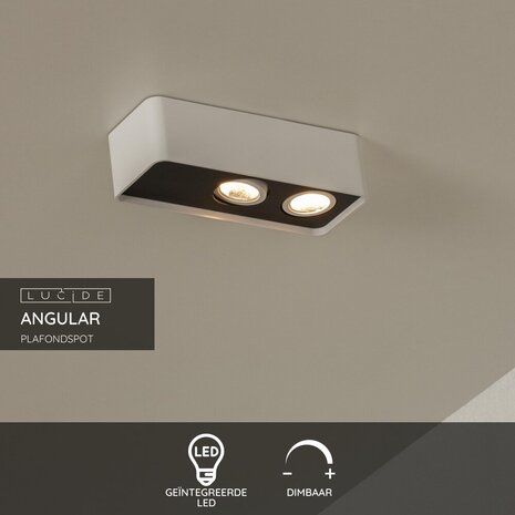 Lucide ANGULAR - Plafondspot - LED Dimb. - 2x5W 2700K - Wit | Premium Lucide ANGULAR - Plafondspot - LED Dimb. - 2x5W 2700K - Wit | Premium