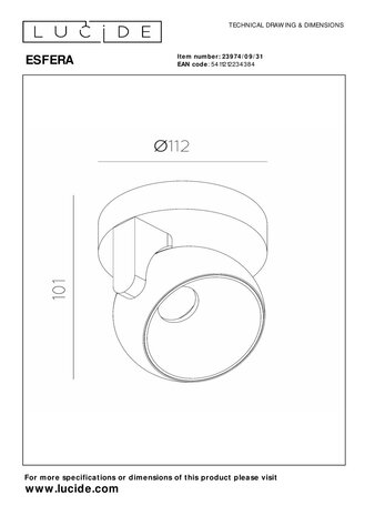 Lucide ESFERA - Plafondspot - LED Dimb. - 1x11W 2700K - Wit | Premium Lucide ESFERA - Plafondspot - LED Dimb. - 1x11W 2700K - Wit | Premium