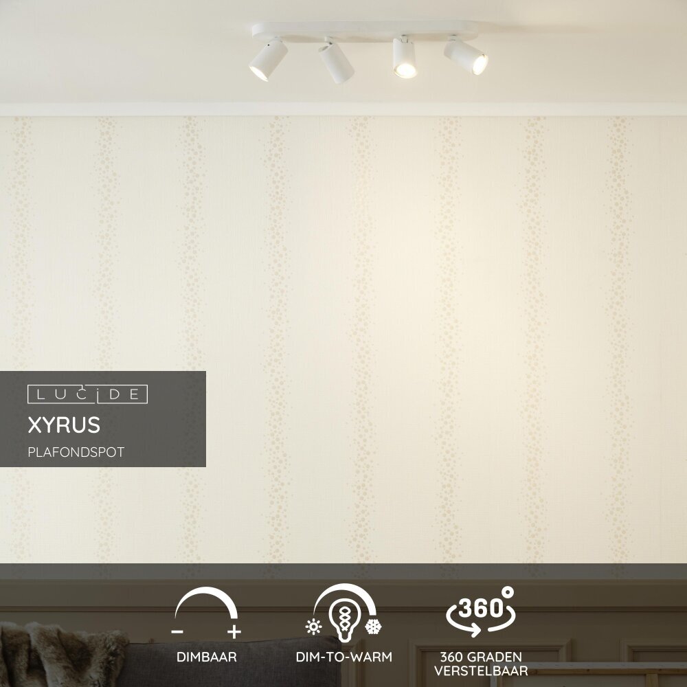Lucide XYRUS - Plafondspot - LED Dim to warm - GU10 - 4x5W 2200K/3000K - Wit Lucide XYRUS - Plafondspot - LED Dim to warm - GU10 - 4x5W 2200K/3000K - Wit