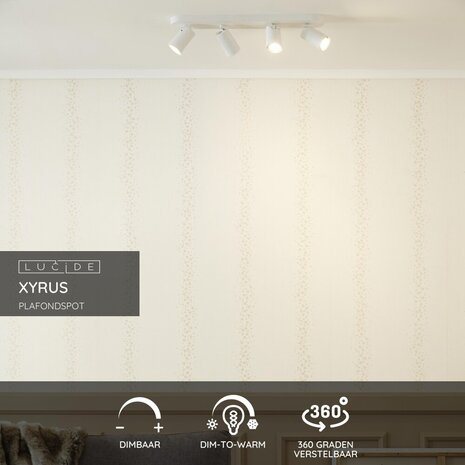 Lucide XYRUS - Plafondspot - LED Dim to warm - GU10 - 4x5W 2200K/3000K - Wit Lucide XYRUS - Plafondspot - LED Dim to warm - GU10 - 4x5W 2200K/3000K - Wit