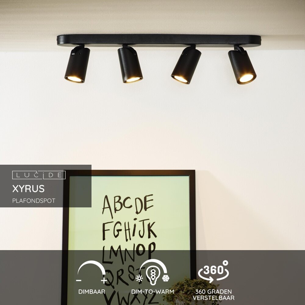 Lucide XYRUS - Plafondspot - LED Dim to warm - GU10 - 4x5W 2200K/3000K - Zwart Lucide XYRUS - Plafondspot - LED Dim to warm - GU10 - 4x5W 2200K/3000K - Zwart