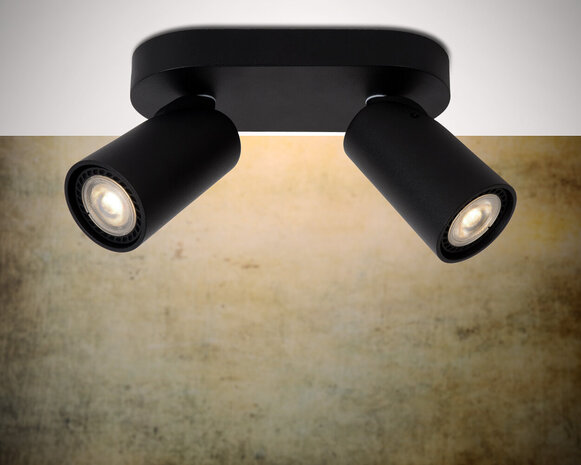 Lucide XYRUS - Plafondspot - LED Dim to warm - GU10 - 2x5W 2200K/3000K - Zwart