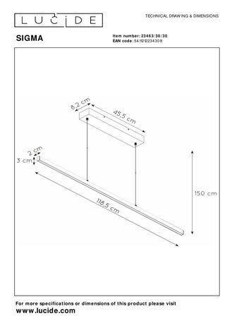 Lucide SIGMA - Hanglamp - LED Dimb. - 1x30W 2700K - Zwart Lucide SIGMA - Hanglamp - LED Dimb. - 1x30W 2700K - Zwart