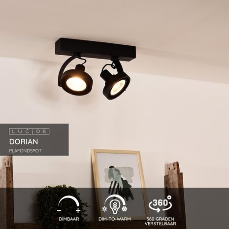 Lucide DORIAN - Plafondspot - LED Dim to warm - GU10 (ES111) - 2x12W 2200K/3000K - Zwart