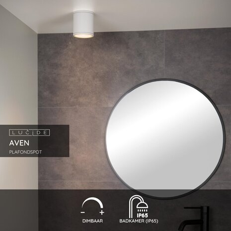 Lucide AVEN - Plafondspot Badkamer - Ø 9 cm - 1xGU10 (MR16) - IP65 - Wit