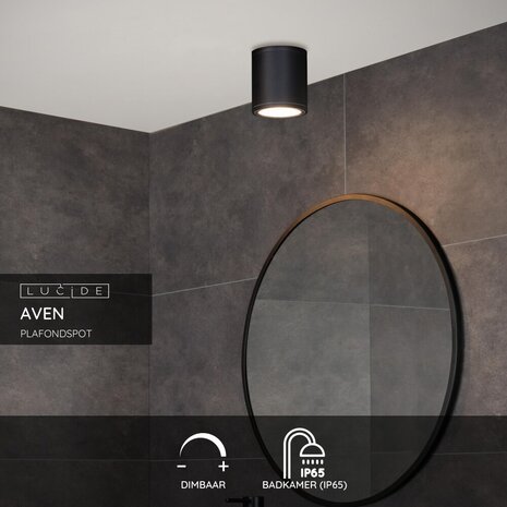 Lucide AVEN - Plafondspot Badkamer - Ø 9 cm - 1xGU10 - IP65 - Zwart