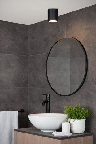 Lucide AVEN - Plafondspot Badkamer - Ø 9 cm - 1xGU10 (MR16) - IP65 - Zwart