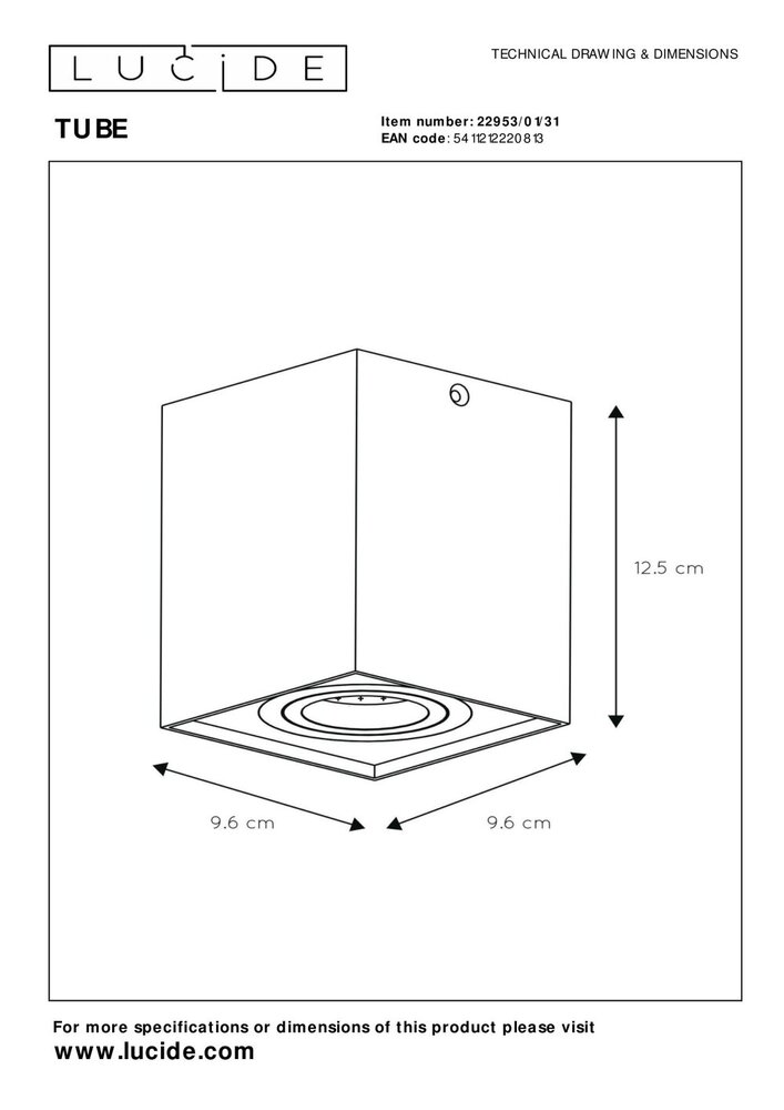 Lucide TUBE - Plafondspot - 1xGU10 - Wit