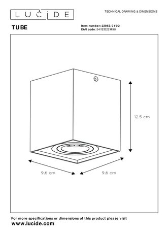 Lucide TUBE - Plafondspot - 1xGU10 - Mat Goud / Messing Lucide TUBE - Plafondspot - 1xGU10 - Mat Goud / Messing