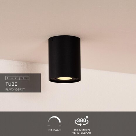 Lucide TUBE - Plafondspot - Ø 9,6 cm - 1xGU10 - Zwart Lucide TUBE - Plafondspot - Ø 9,6 cm - 1xGU10 - Zwart