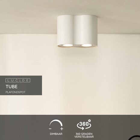 Lucide TUBE - Plafondspot - 2xGU10 - Wit Lucide TUBE - Plafondspot - 2xGU10 - Wit