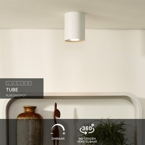 Lucide TUBE - Plafondspot - Ø 9,6 cm - 1xGU10 - Wit Lucide TUBE - Plafondspot - Ø 9,6 cm - 1xGU10 - Wit