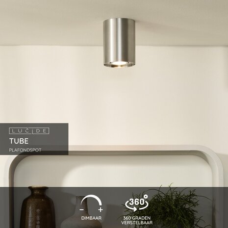 Lucide TUBE - Plafondspot - Ø 9,6 cm - 1xGU10 - Mat chroom Lucide TUBE - Plafondspot - Ø 9,6 cm - 1xGU10 - Mat chroom