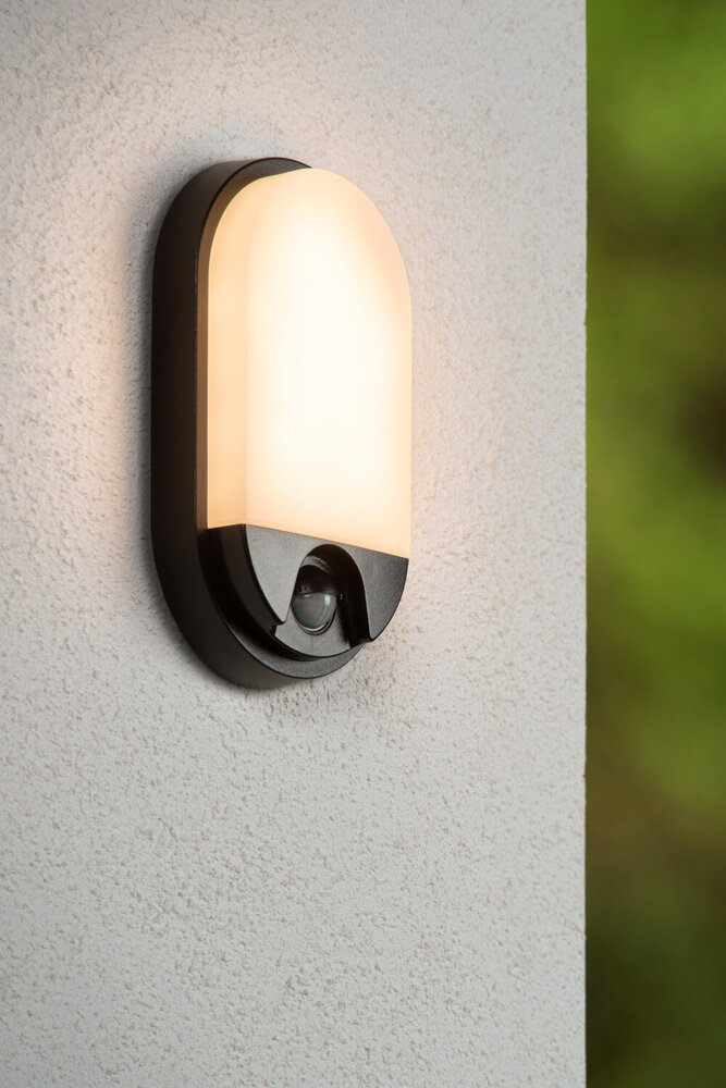 Lucide HUPS IR - Wandlamp Binnen/Buiten - LED - 1x10W 3000K - IP54 - Beweging & dag/nacht sensor - Zwart