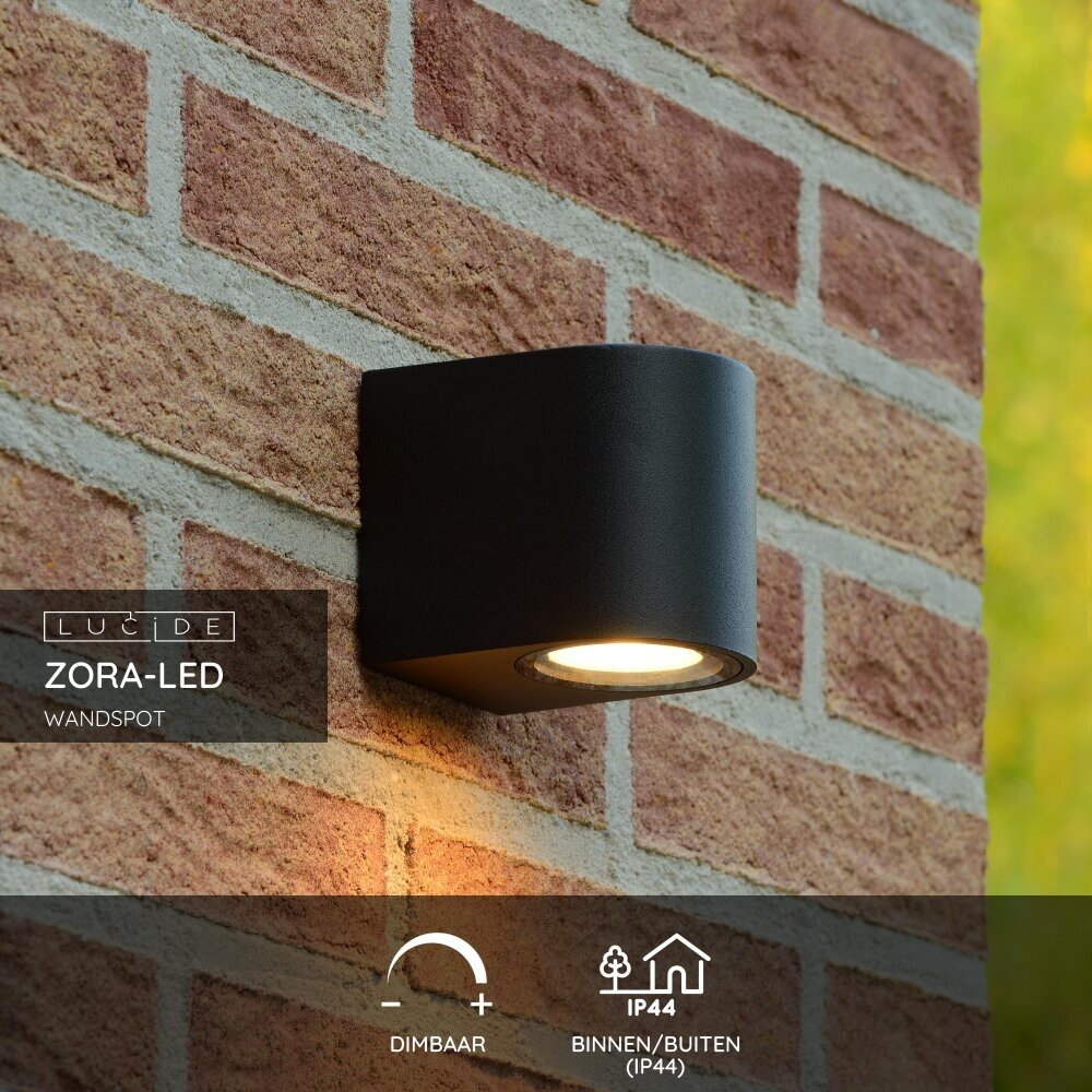 Lucide ZORA-LED - Wandspot / Wandlamp Binnen/Buiten - LED Dimb. - GU10 - 1x5W 3000K - IP44 - Zwart Lucide ZORA-LED - Wandspot / Wandlamp Binnen/Buiten - LED Dimb. - GU10 - 1x5W 3000K - IP44 - Zwart