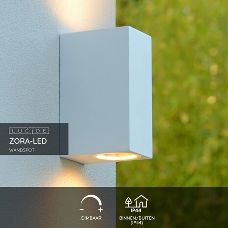 Lucide ZORA-LED - Wandspot / Wandlamp Binnen/Buiten - LED Dimb. - GU10 - 2x5W 3000K - IP44 - Wit Lucide ZORA-LED - Wandspot / Wandlamp Binnen/Buiten - LED Dimb. - GU10 - 2x5W 3000K - IP44 - Wit