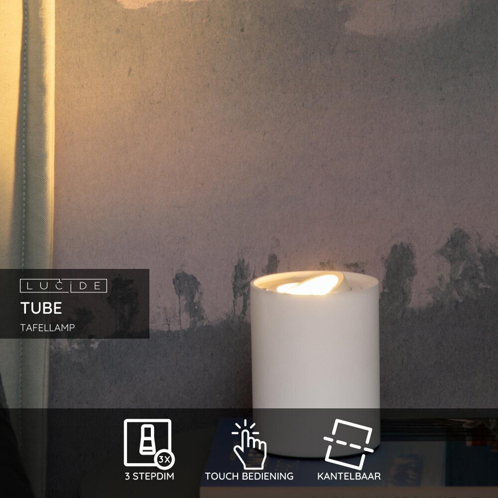 Lucide TUBE - Tafellamp - Ø 9,6 cm - LED 3 StepDim - GU10 - 1x5W 2700K - Wit Lucide TUBE - Tafellamp - Ø 9,6 cm - LED 3 StepDim - GU10 - 1x5W 2700K - Wit