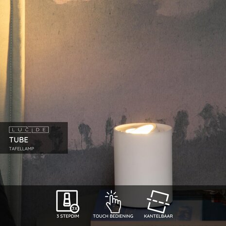 Lucide TUBE - Tafellamp - Ø 9,6 cm - LED 3 StepDim - GU10 - 1x5W 2700K - Wit Lucide TUBE - Tafellamp - Ø 9,6 cm - LED 3 StepDim - GU10 - 1x5W 2700K - Wit