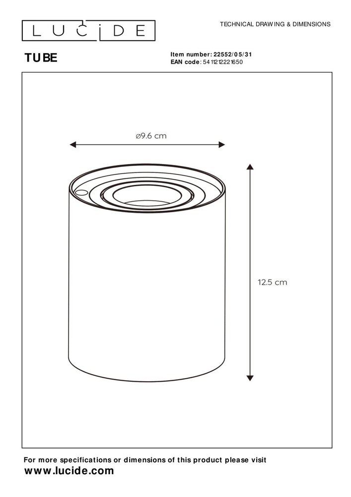 Lucide TUBE - Tafellamp - Ø 9,6 cm - LED 3 StepDim - GU10 (MR16) - 1x5W 2700K - Wit