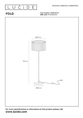 Lucide FOLD - Vloerlamp - Ø 45 cm - 1xE27 - Wit Lucide FOLD - Vloerlamp - Ø 45 cm - 1xE27 - Wit