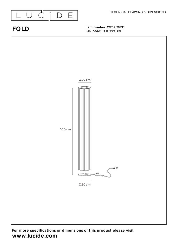 Lucide FOLD - Vloerlamp - Ø 20 cm - 3xE27 - Wit Lucide FOLD - Vloerlamp - Ø 20 cm - 3xE27 - Wit