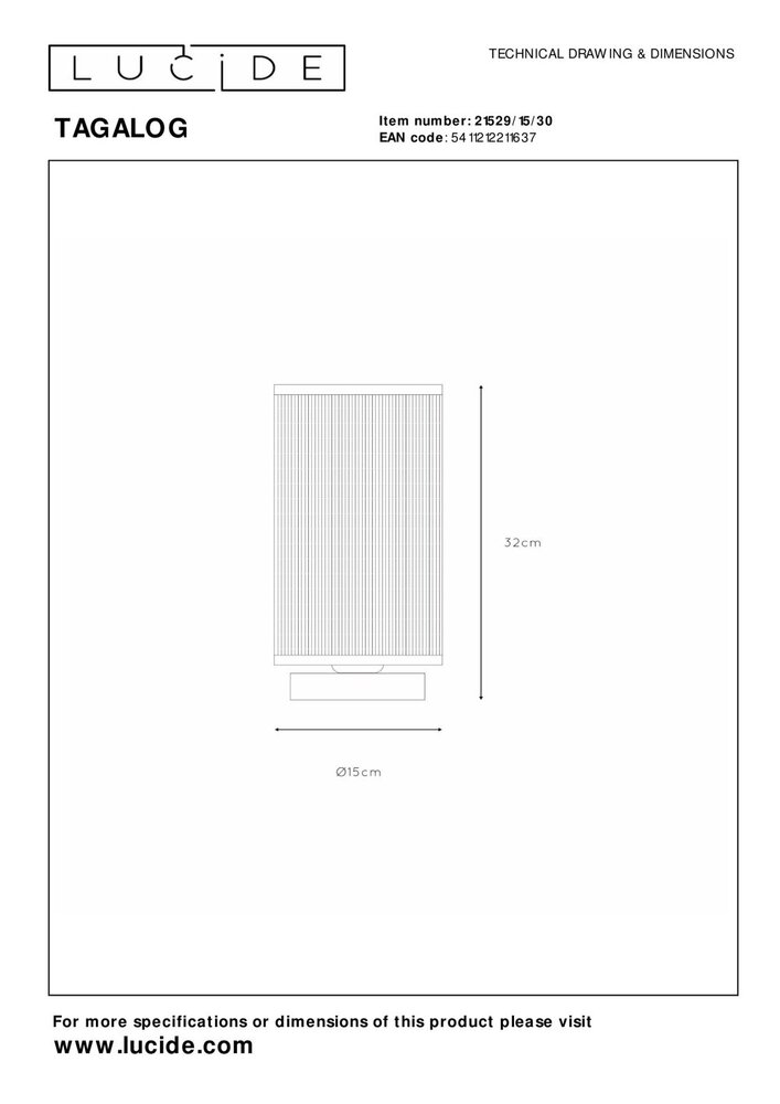 Lucide TAGALOG - Tafellamp - Ø 15 cm - 1xE27 - Zwart Lucide TAGALOG - Tafellamp - Ø 15 cm - 1xE27 - Zwart