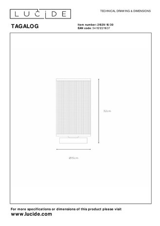 Lucide TAGALOG - Tafellamp - Ø 15 cm - 1xE27 - Zwart Lucide TAGALOG - Tafellamp - Ø 15 cm - 1xE27 - Zwart