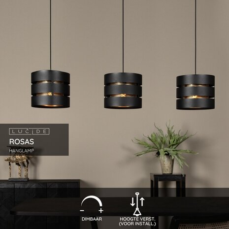 Lucide ROSAS - Hanglamp - 3xE27 - Zwart Lucide ROSAS - Hanglamp - 3xE27 - Zwart