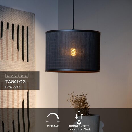 Lucide TAGALOG - Hanglamp - Ø 40 cm - 1xE27 - Zwart