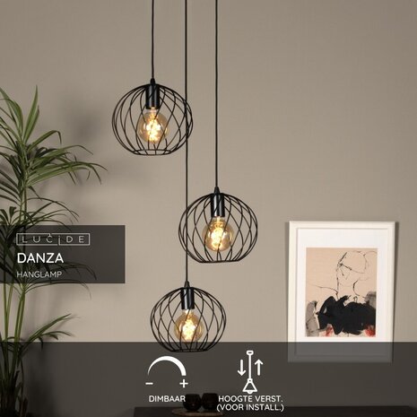 Lucide DANZA - Hanglamp - Ø 50 cm - 3xE27 - Zwart Lucide DANZA - Hanglamp - Ø 50 cm - 3xE27 - Zwart