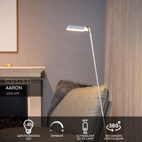Lucide AARON - Leeslamp - LED Dimb. - CCT - 1x12W 2700K/4000K - Wit Lucide AARON - Leeslamp - LED Dimb. - CCT - 1x12W 2700K/4000K - Wit