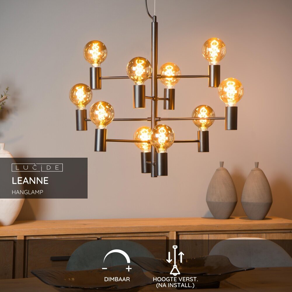 Lucide LEANNE - Hanglamp - Ø 65 cm - 10xE27 - Zwart Lucide LEANNE - Hanglamp - Ø 65 cm - 10xE27 - Zwart