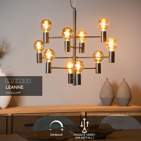 Lucide LEANNE - Hanglamp - Ø 65 cm - 10xE27 - Zwart Lucide LEANNE - Hanglamp - Ø 65 cm - 10xE27 - Zwart