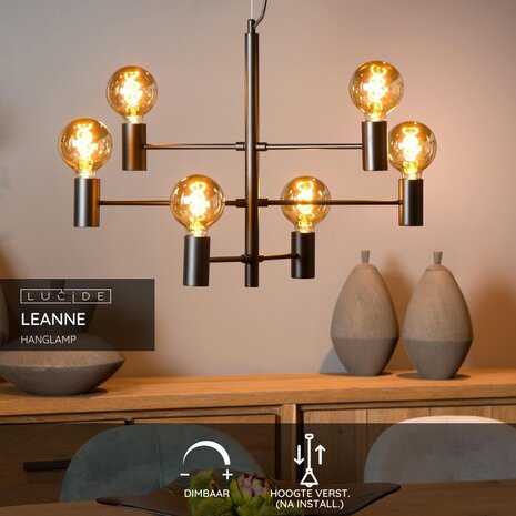 Lucide LEANNE - Hanglamp - 6xE27 - Zwart Lucide LEANNE - Hanglamp - 6xE27 - Zwart