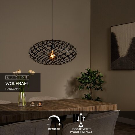 Lucide WOLFRAM - Hanglamp - Ø 65 cm - 1xE27 - Zwart Lucide WOLFRAM - Hanglamp - Ø 65 cm - 1xE27 - Zwart