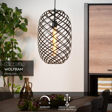 Lucide WOLFRAM - Hanglamp - Ø 32 cm - 1xE27 - Zwart Lucide WOLFRAM - Hanglamp - Ø 32 cm - 1xE27 - Zwart