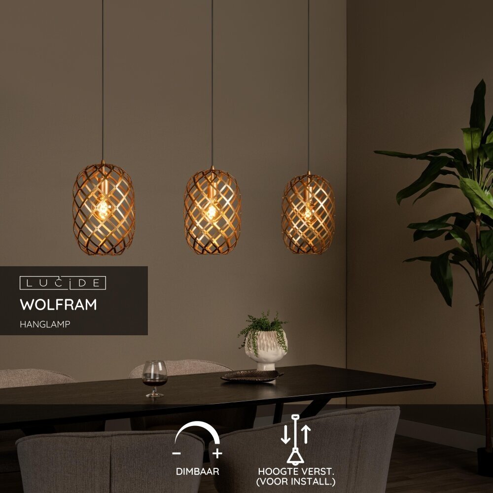 Lucide WOLFRAM - Hanglamp - 3xE27 - Mat Goud / Messing Lucide WOLFRAM - Hanglamp - 3xE27 - Mat Goud / Messing
