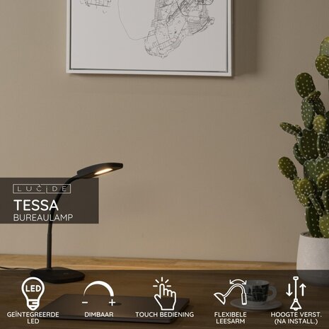 Lucide TESSA - Bureaulamp - LED Dimb. - 1x3,2W 3000K - Zwart Lucide TESSA - Bureaulamp - LED Dimb. - 1x3,2W 3000K - Zwart