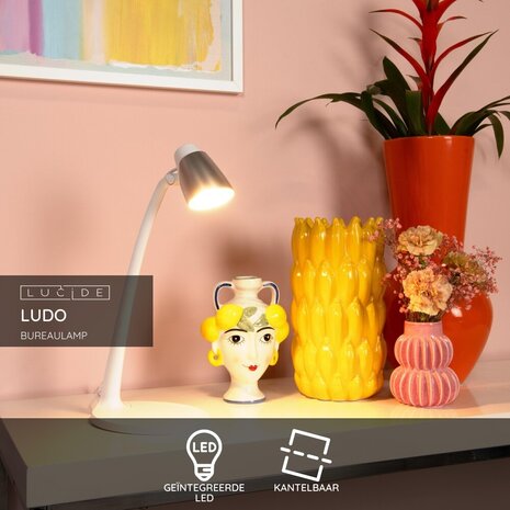 Lucide LUDO - Bureaulamp - LED - 1x4,5W 3000K - Wit Lucide LUDO - Bureaulamp - LED - 1x4,5W 3000K - Wit