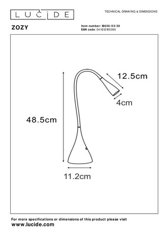 Lucide ZOZY - Bureaulamp - LED Dimb. - 1x4W 3000K - Zwart Lucide ZOZY - Bureaulamp - LED Dimb. - 1x4W 3000K - Zwart