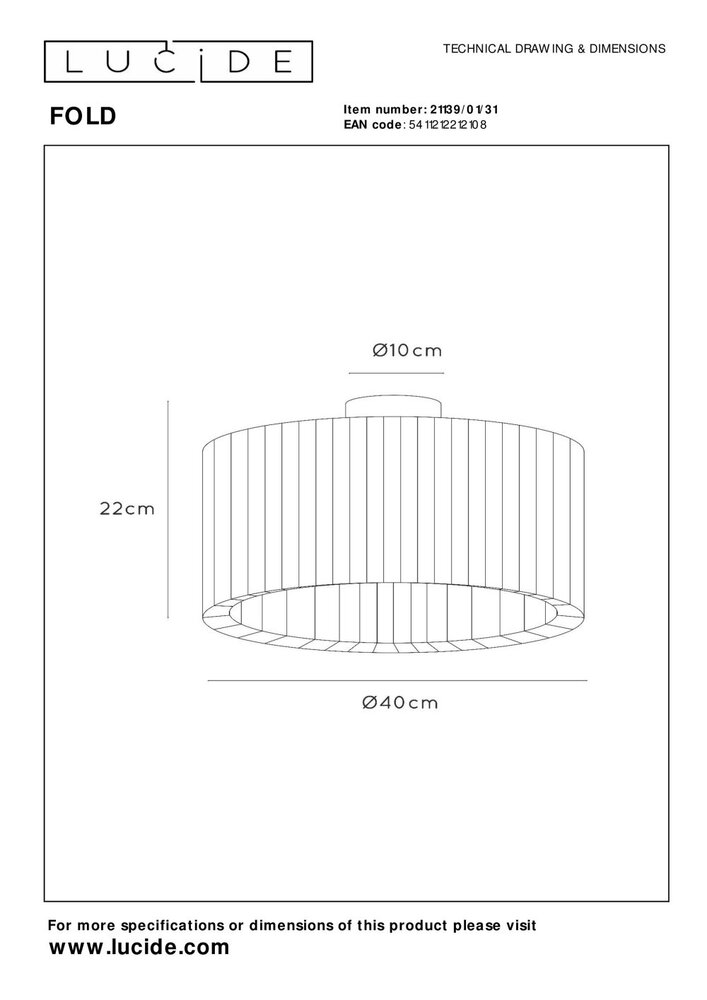 Lucide FOLD - Plafonnière - Ø 40 cm - 1xE27 - Wit Lucide FOLD - Plafonnière - Ø 40 cm - 1xE27 - Wit