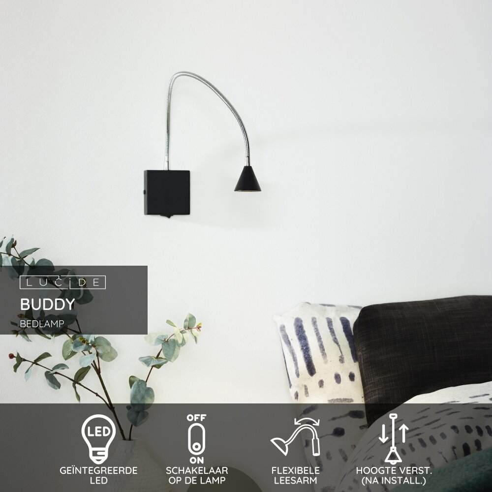 Lucide BUDDY - Bedlamp / Wandlamp - LED - 1x4W 4000K - Zwart